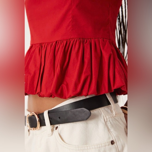 Abercrombie & Fitch Red Poplin Bubble Hem Peplum Top - Size L - Picture 4 of 16